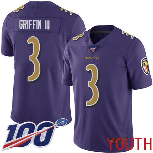 Baltimore Ravens Limited Purple Youth Robert Griffin III Jersey NFL Football #3 100th Season Rush Vapor Untouchable->youth nfl jersey->Youth Jersey